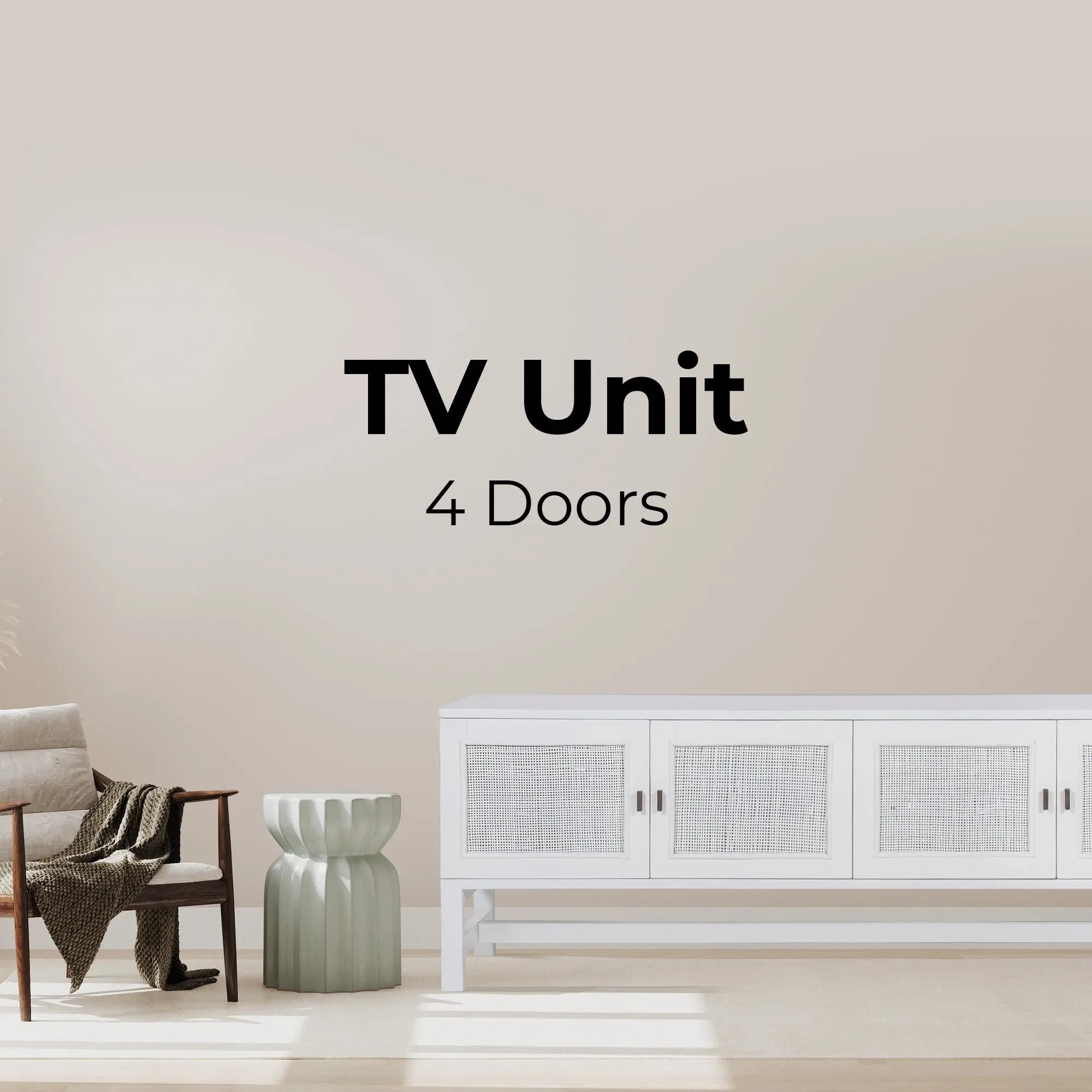 Jasmine ETU Entertainment TV Unit 160cm 4 Door Mindi Wood Rattan - White Deals499