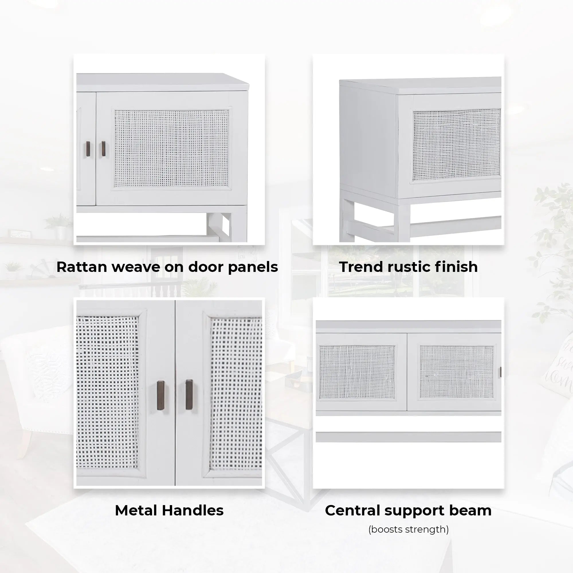 Jasmine ETU Entertainment TV Unit 160cm 4 Door Mindi Wood Rattan - White Deals499