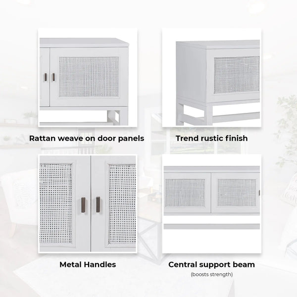Jasmine ETU Entertainment TV Unit 160cm 4 Door Mindi Wood Rattan - White Deals499