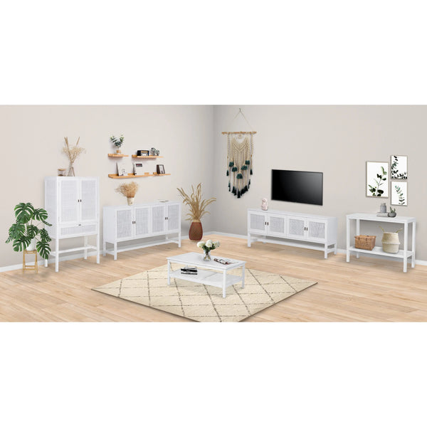 Jasmine Tall Storage Cabinet 90cm 2 Door 1 Drawer Mindi Wood Rattan - White Deals499