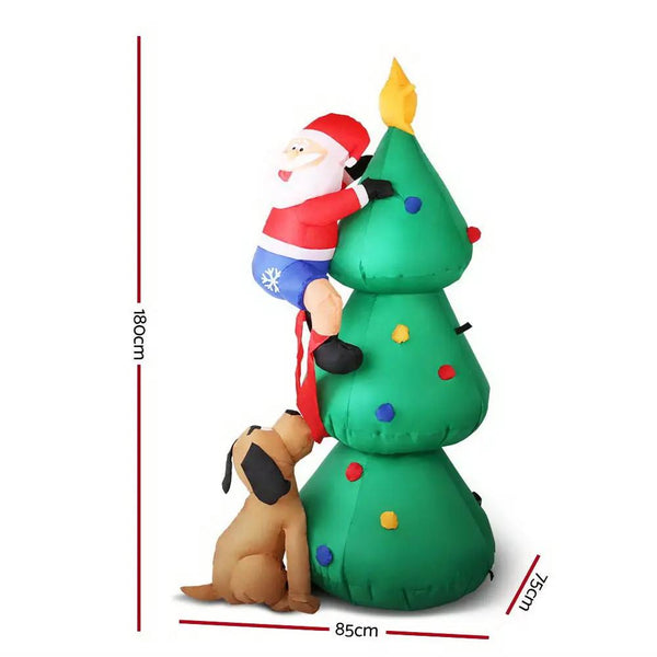 Jingle Jollys 1.8M Christmas Inflatable Santa on Tree Lights Xmas Decor Airblown Deals499