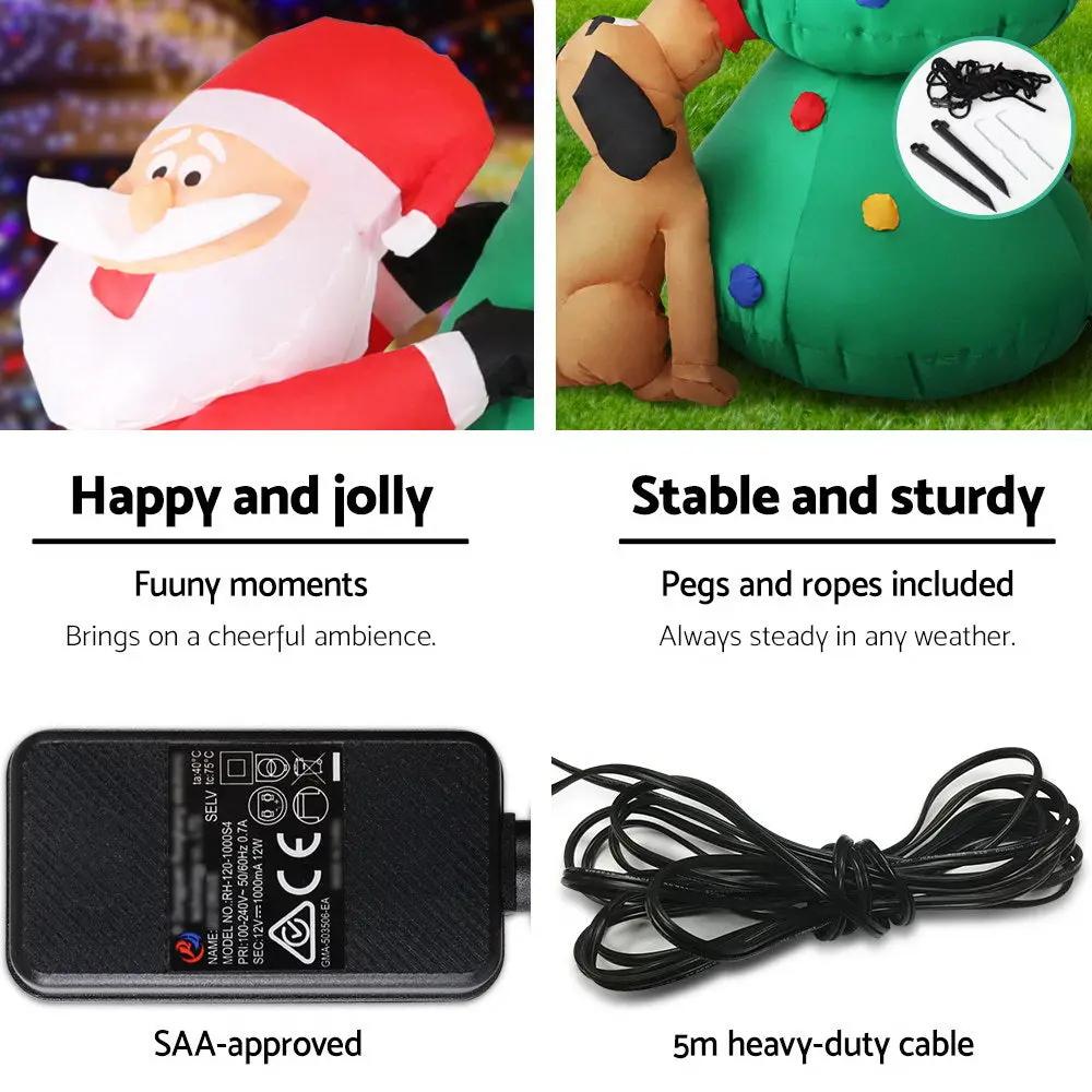 Jingle Jollys 1.8M Christmas Inflatable Santa on Tree Lights Xmas Decor Airblown Deals499