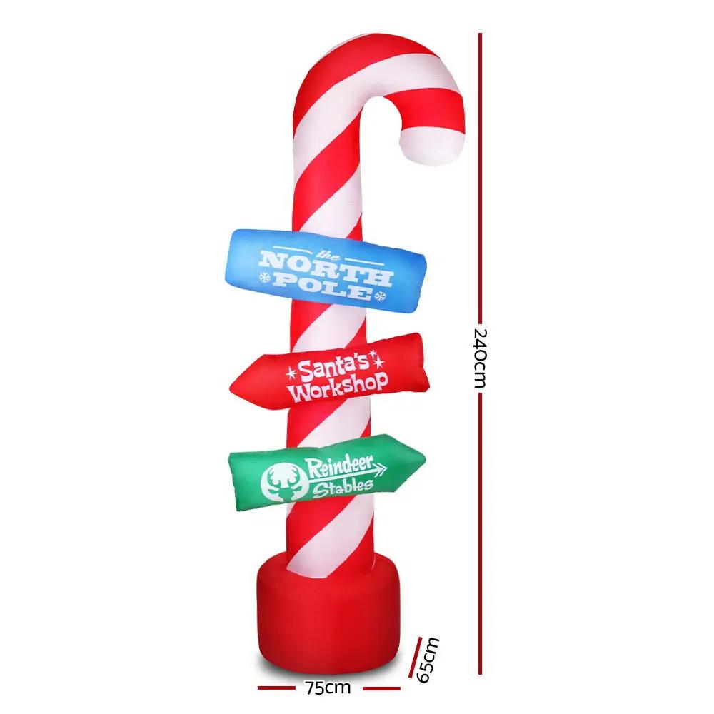 Jingle Jollys 2.4M Christmas Inflatable Santa Guide Candy Pole Xmas Decor LED Deals499