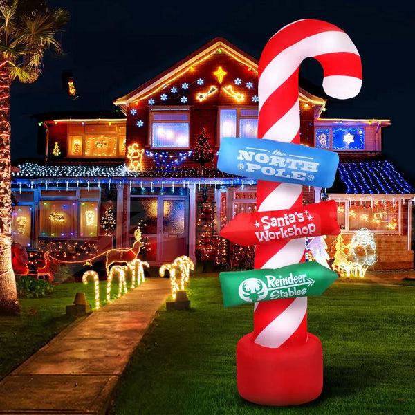 Jingle Jollys 2.4M Christmas Inflatable Santa Guide Candy Pole Xmas Decor LED Deals499