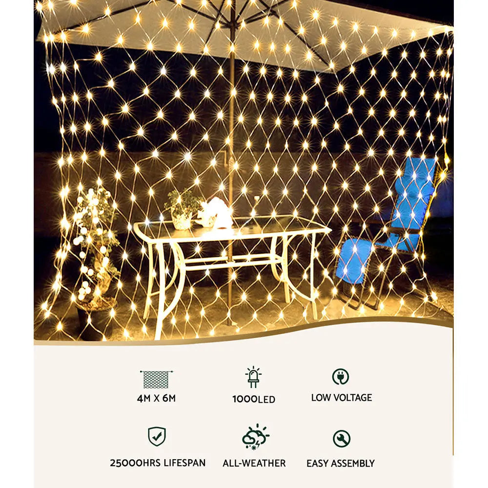 Jingle Jollys 4mx6m Christmas Net Mesh Lights 1000LED String Fairy Party Wedding Deals499