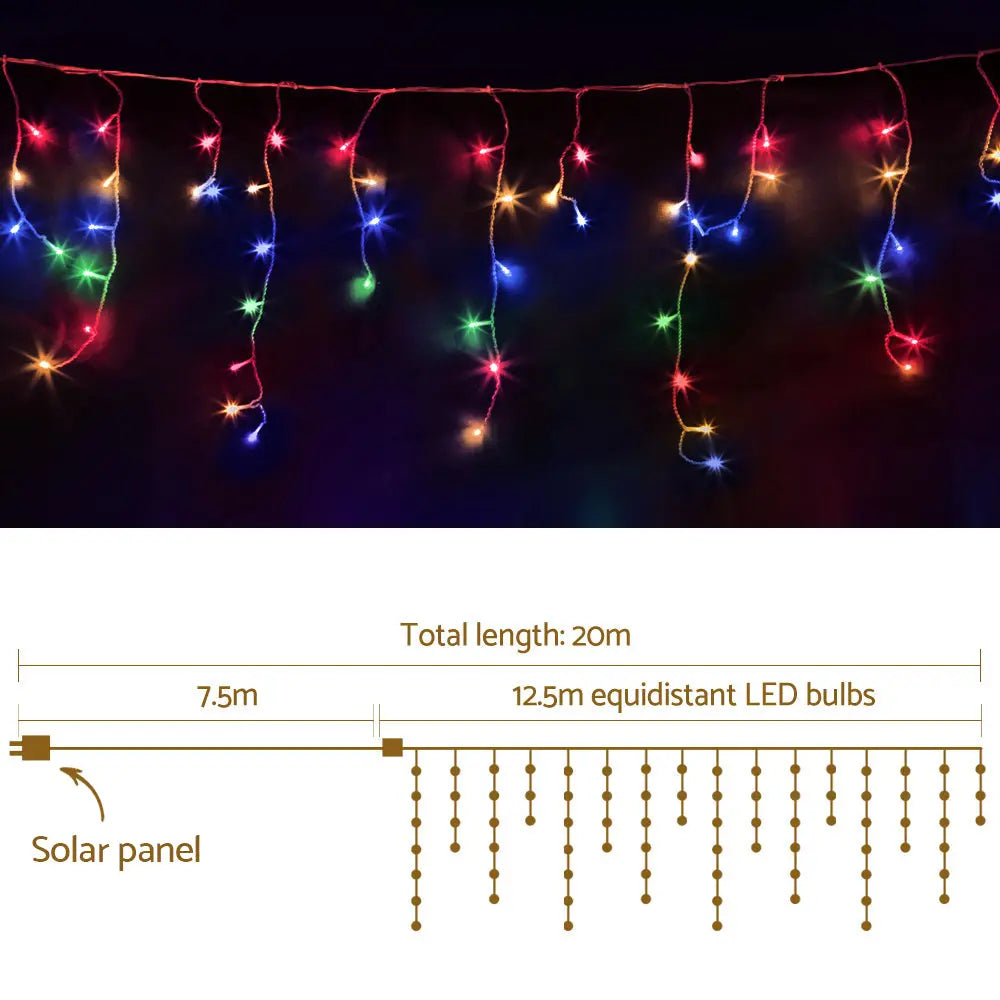 Jingle Jollys 500 LED Solar Powered Christmas Icicle Lights 20M Outdoor Fairy String Party Multicolour Deals499