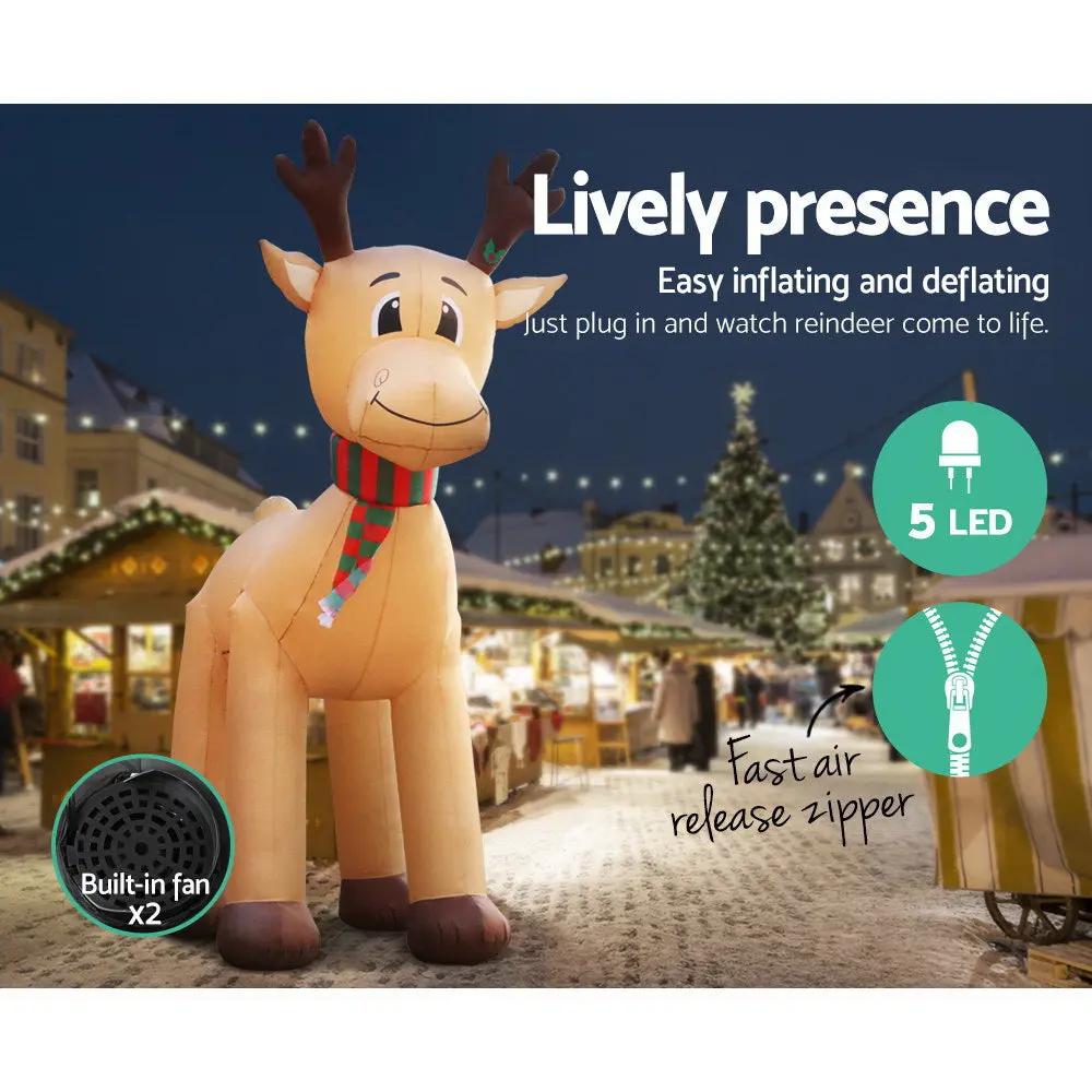 Jingle Jollys 5M Christmas Inflatable Reindeer Giant Deer Air-Power Light Inside Deals499