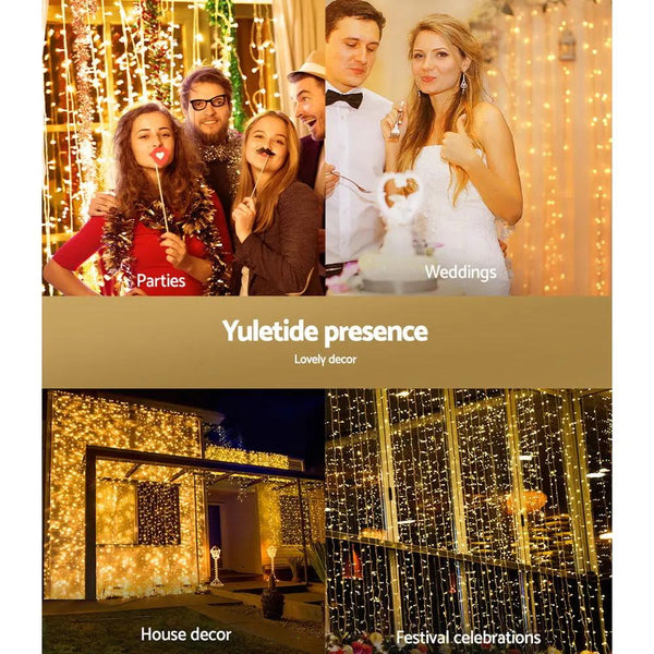 Jingle Jollys 6X3M Christmas Curtain Lights 600LED Warm White Deals499