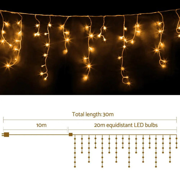 Jingle Jollys 800 LED Christmas Icicle Lights Warm White Deals499