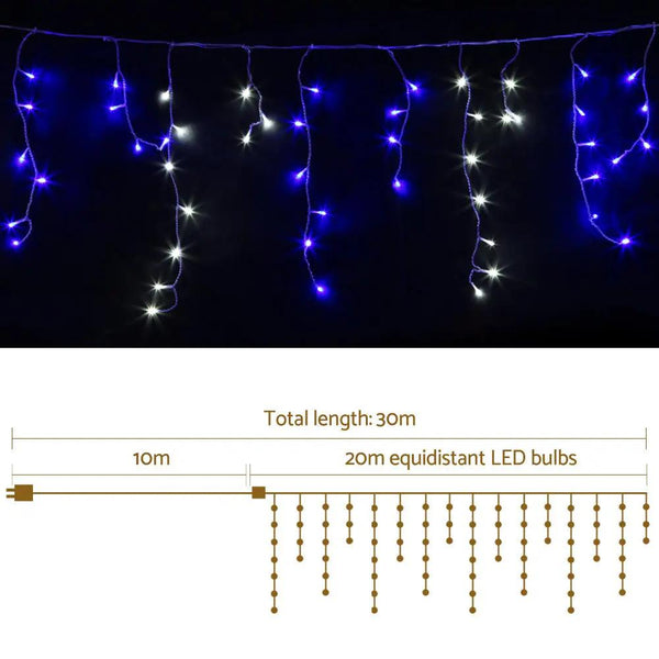 Jingle Jollys 800 LED Christmas Icicle Lights White and Blue Deals499