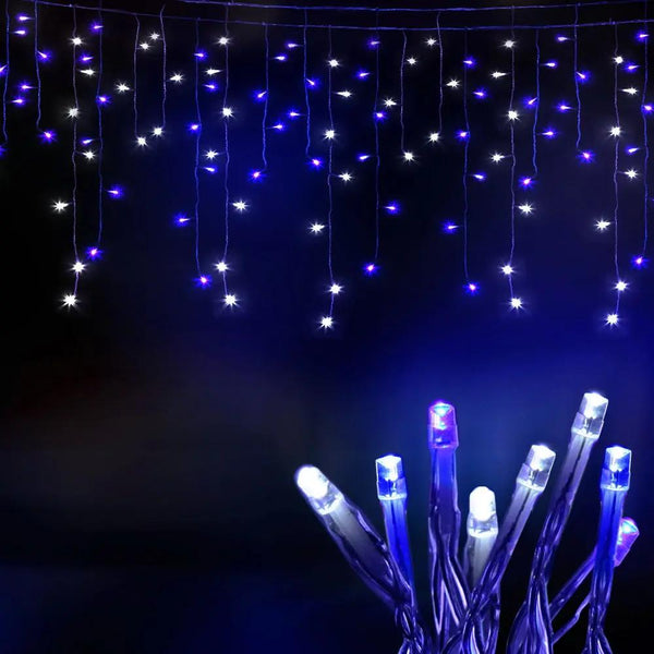 Jingle Jollys 800 LED Christmas Icicle Lights White and Blue Deals499