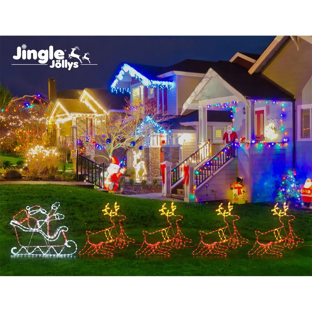 Jingle Jollys Christmas Motif Lights LED Rope Reindeer Waterproof Colourful Xmas Deals499