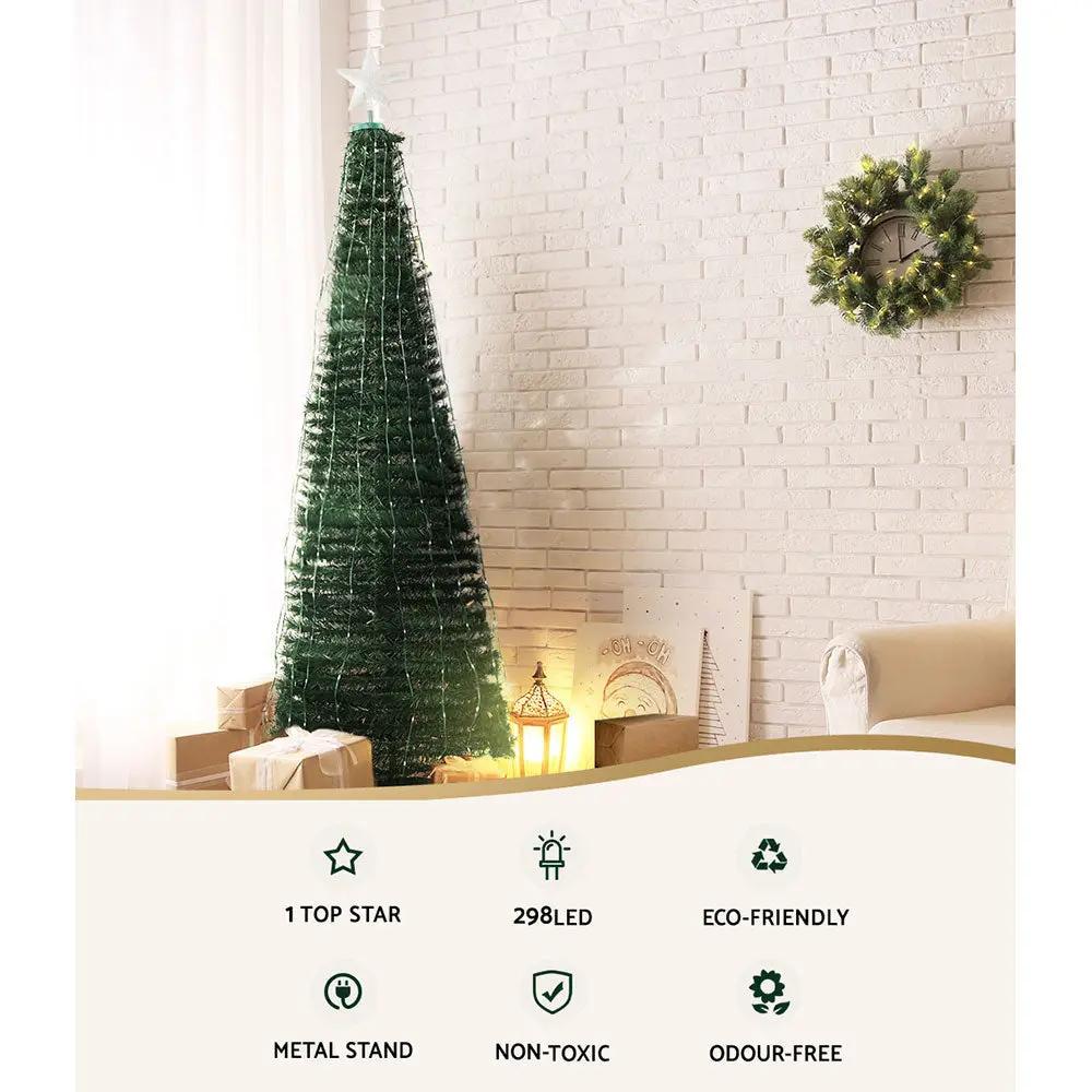 Jingle Jollys Christmas Tree 1.8M 298 LED Xmas Multi Colour Lights Optic Fibre Deals499