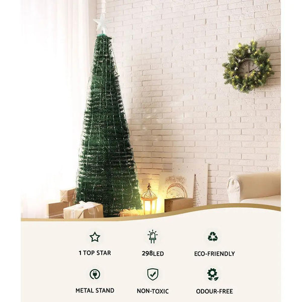 Jingle Jollys Christmas Tree 1.8M 298 LED Xmas Multi Colour Lights Optic Fibre Deals499