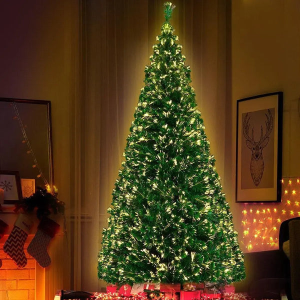 Jingle Jollys Christmas Tree 2.1M 7FT LED Xmas Fibre Optic Multi Warm White Deals499