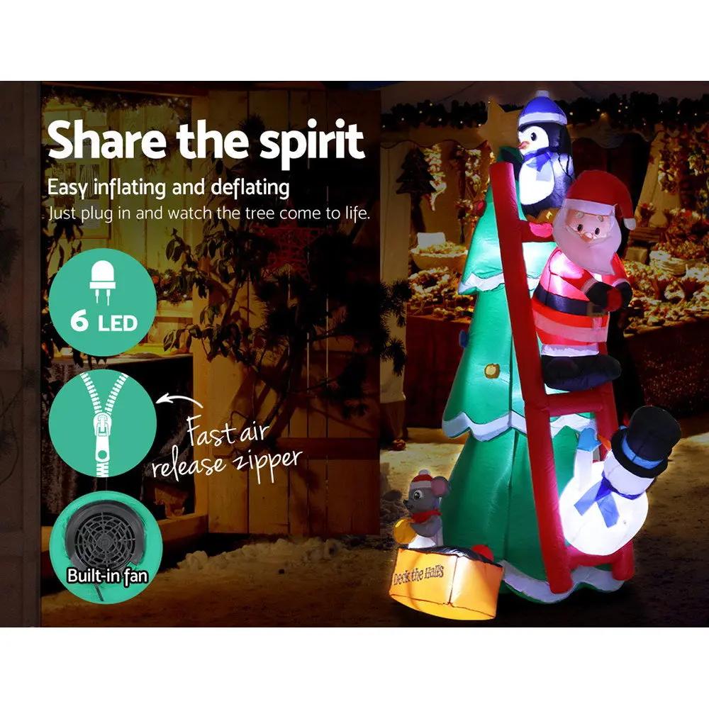Jingle Jollys Inflatable Christmas Tree Santa 1.8M Decorations Outdoor LED Light Deals499