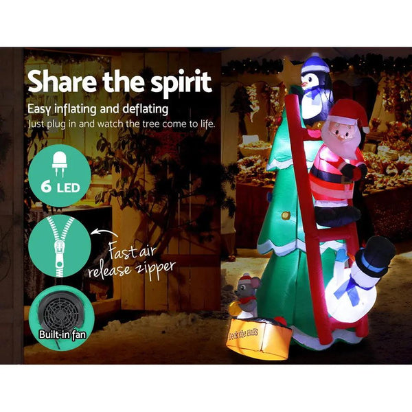 Jingle Jollys Inflatable Christmas Tree Santa 1.8M Decorations Outdoor LED Light Deals499
