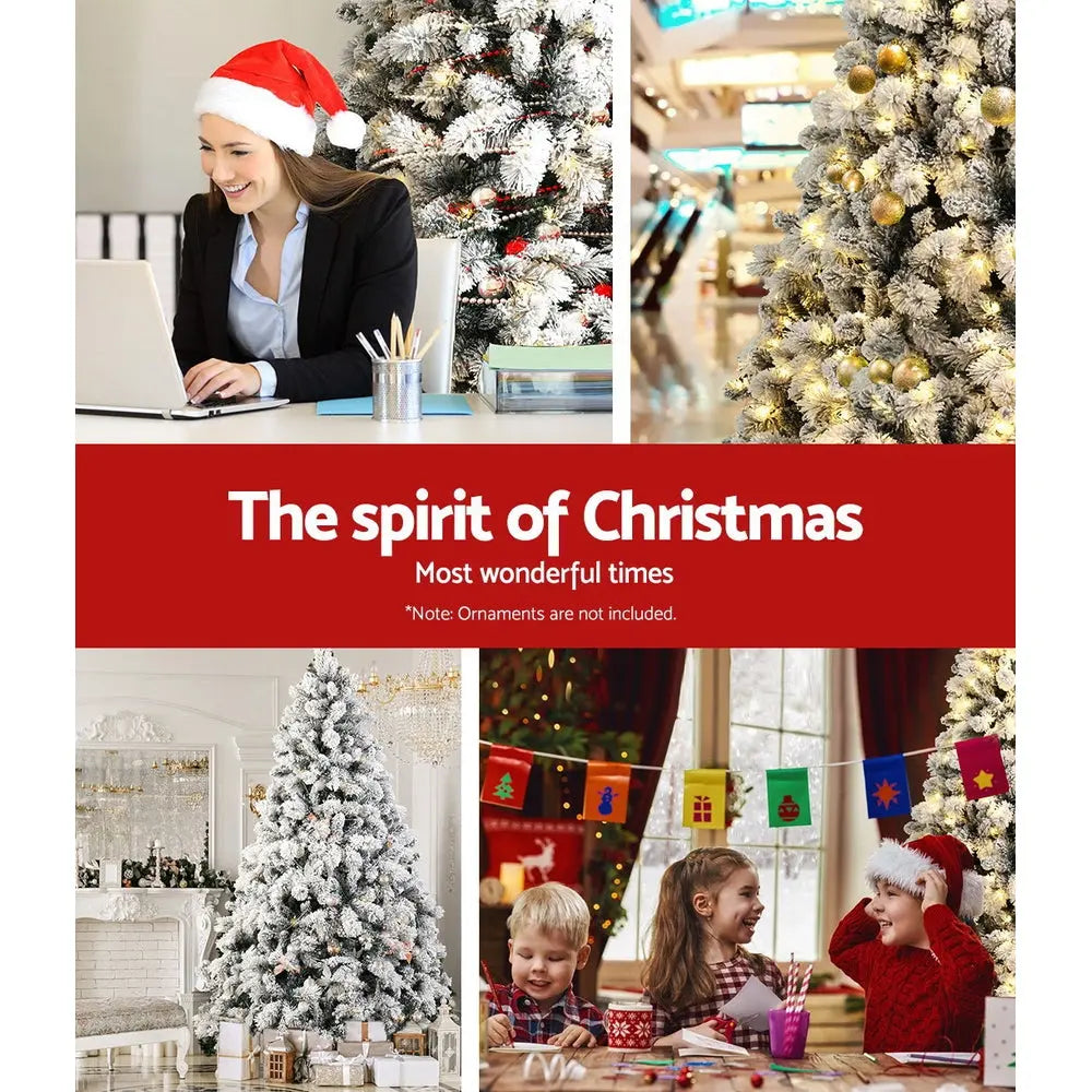 Jingle Jollys Snowy Christmas Tree 2.1M 7FT LED Lights Xmas Decorations Warm White Deals499