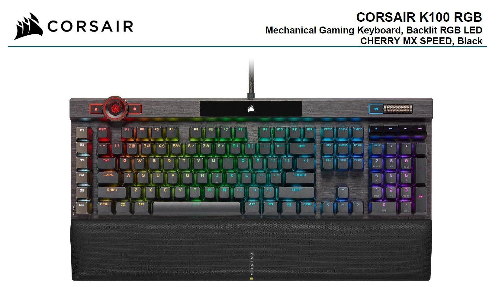 Corsair K100 RGB, Cherry MX SPEED, AXON 44-Zone RGB, PBT Double-Shot Keycaps, Black,  Mechanical Gaming Keyboard CORSAIR