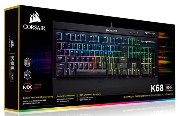 CORSAIR K68 RGB Mechanical Gaming Keyboard, Backlit RGB LED, Cherry MX Red, IP32 Dust and Spill Resistant. CORSAIR