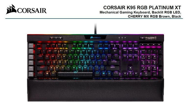 Corsair K95 RGB PLATINUM XT, Cherry MX Brown, Dynamic Per-Key RGB Backlighting with 19-Zone LightEdge, Mechanical Gaming Keyboard CORSAIR