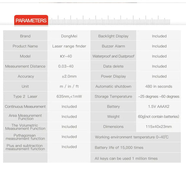 KEAMYA 40m Laser Distance Measurer Meter Range Finder Area Volume Digital Deals499