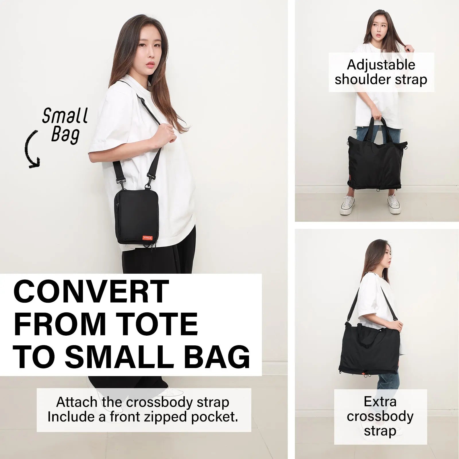 KOELE Black Shopper Bag Tote Bag Foldable Travel Laptop Grocery KO-DUAL Deals499
