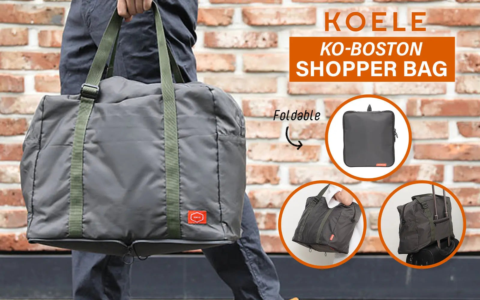 KOELE Khaki Shopper Bag Travel Duffle Bag Foldable Laptop Luggage KO-BOSTON Deals499