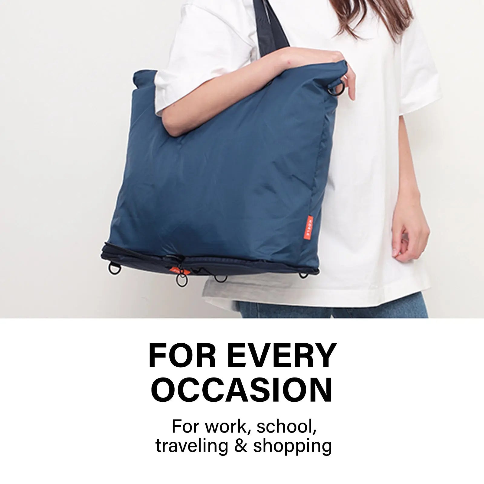 KOELE Navy Shopper Bag Tote Bag Foldable Travel Laptop Grocery KO-DUAL Deals499