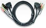 Aten 1.8m DVI-D (Single Link) Male to Male with USB Type A Male to Type B Female, 3.5mm Stereo Audio & Mic Cable ATEN