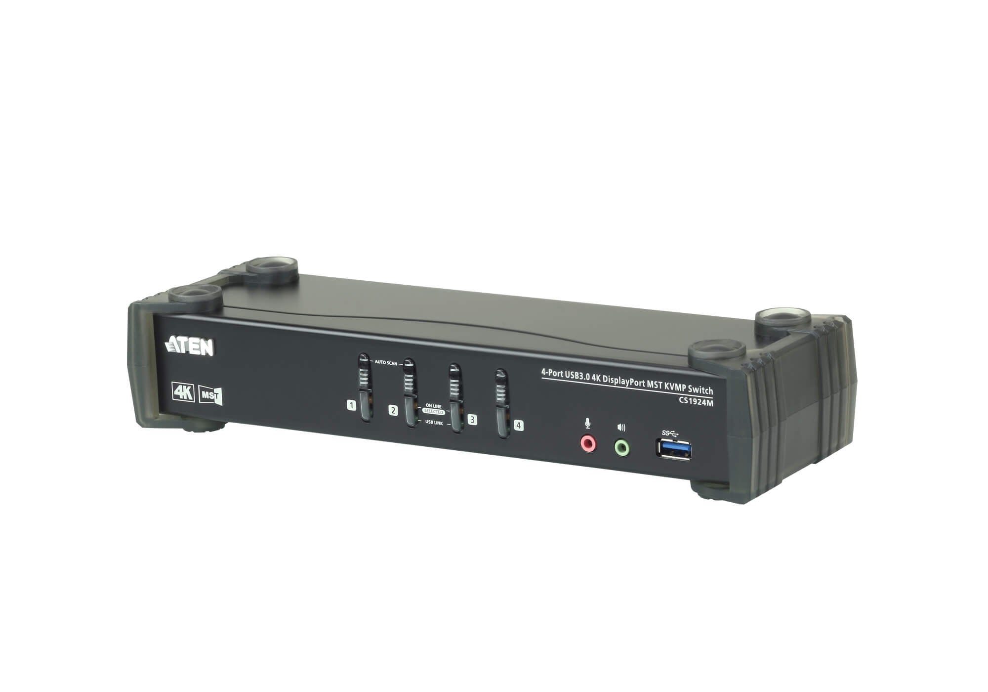 Aten Desktop KVMP Switch 4 Port Single to Dual Display 4k DisplayPort MST w/ audio, Cables Included, 2x USB Port, Selection Via Front Panel ATEN