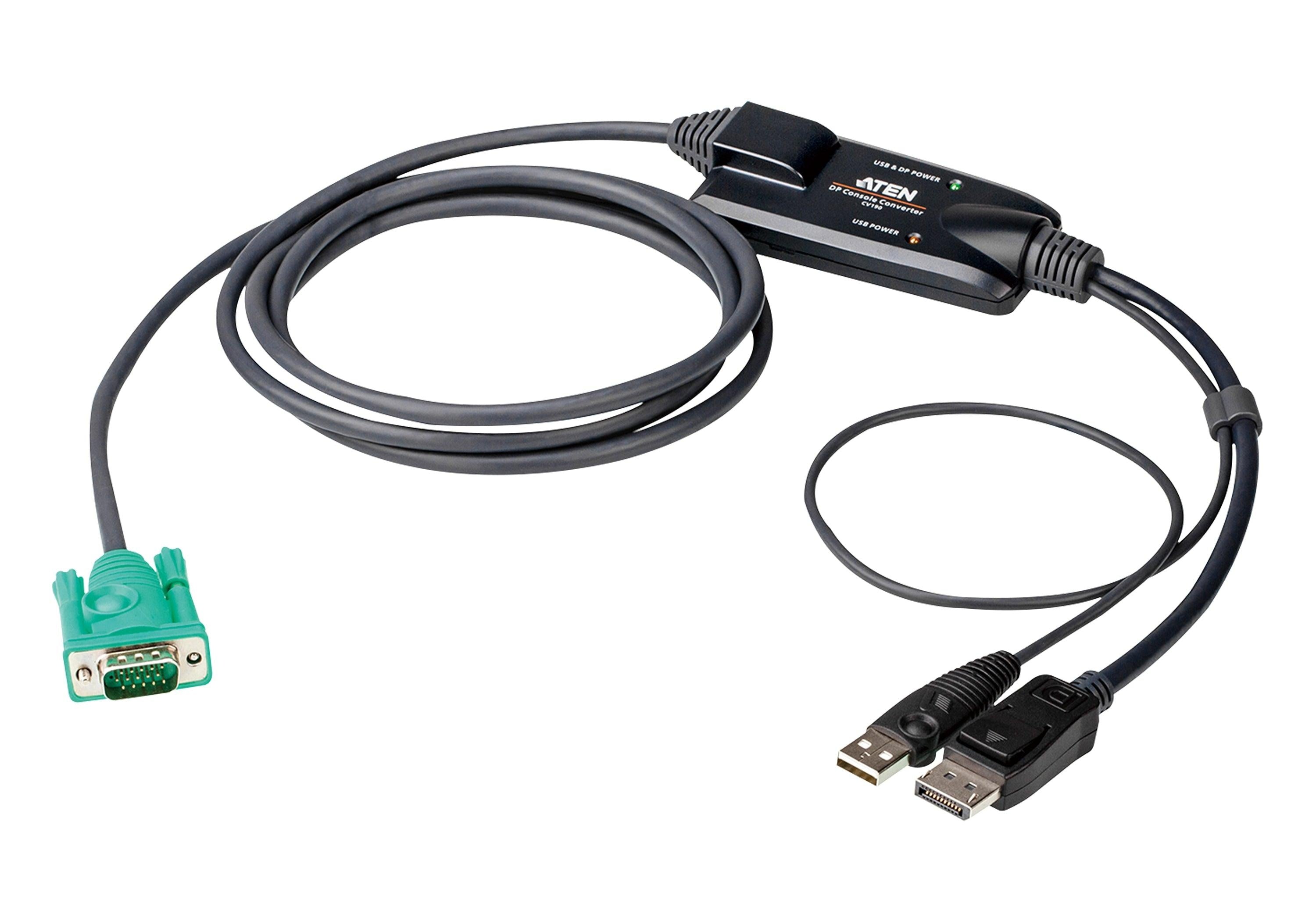 ATEN DisplayPort Console Converter, connects an Aten SPHD (VGA KVM) interface switch to a DisplayPort and USB PC, up to 1920 x 1080 @ 60 Hz, compliant ATEN