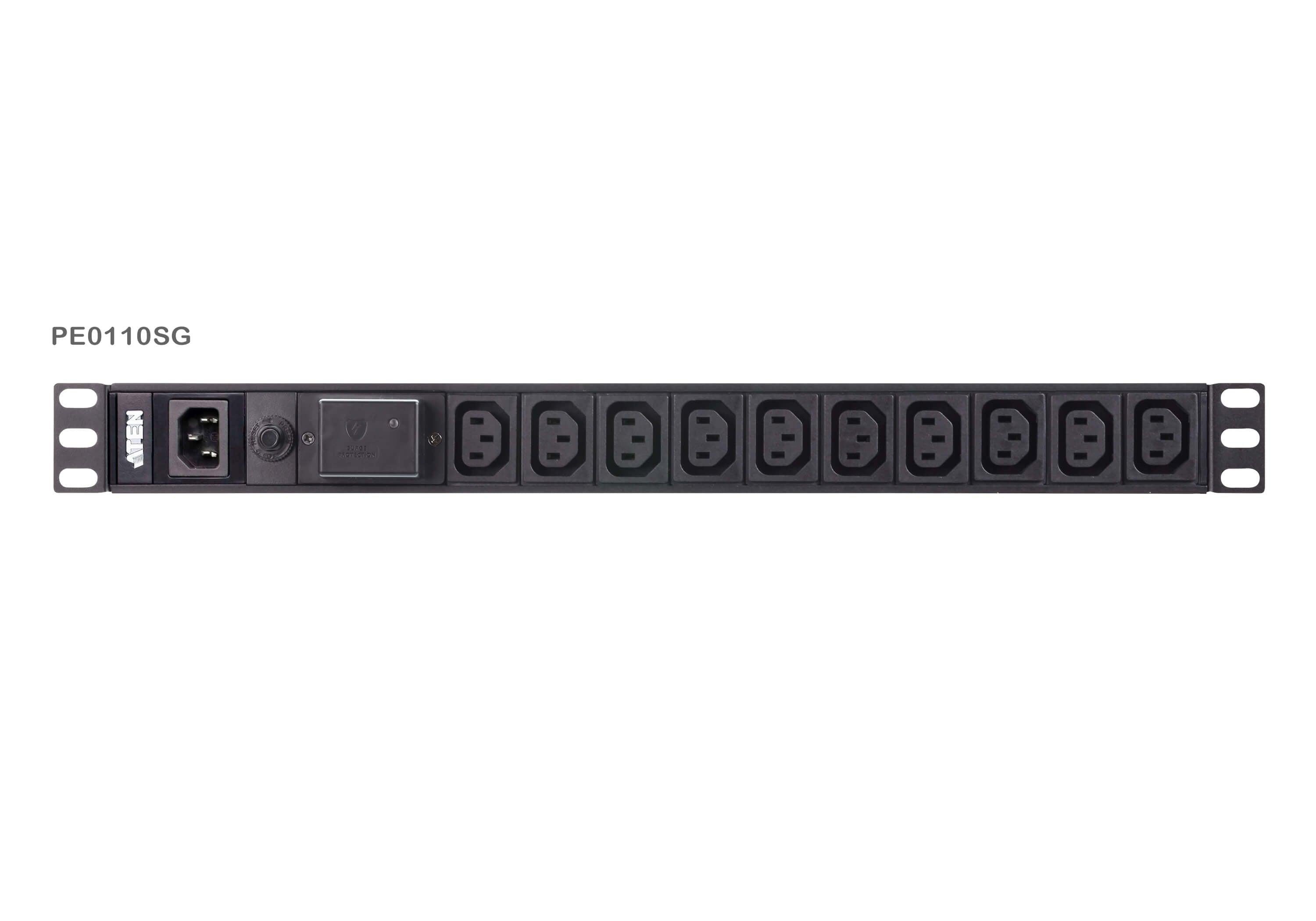 ATEN 10 Port 1U Basic PDU with Surge Protection, supports 10A with 10 IEC C13 outputs ATEN