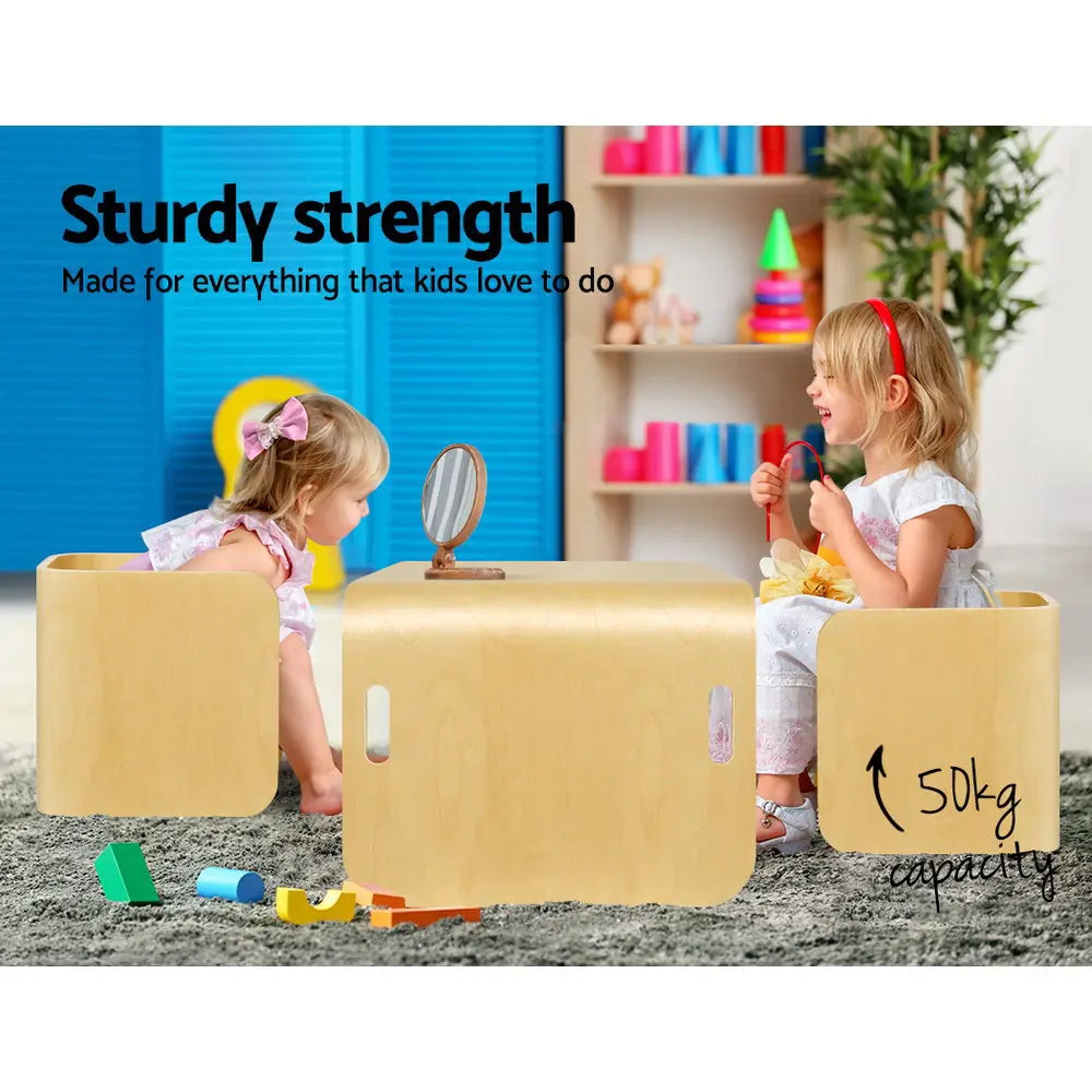 Keezi 3 PC Nordic Kids Table Chair Set Beige Desk Activity Compact Children Deals499