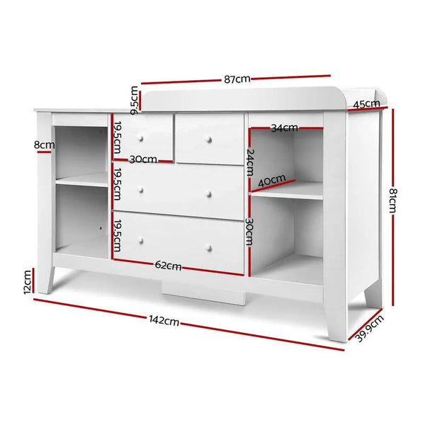 Keezi Baby Change Table Tall boy Drawers Dresser Chest Storage Cabinet White Deals499