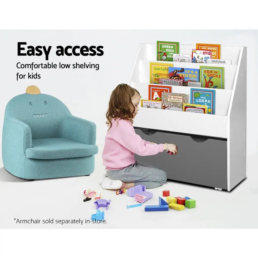 Keezi Kids Bookshelf Childrens Bookcase Organiser Storage Shelf Wooden White Deals499