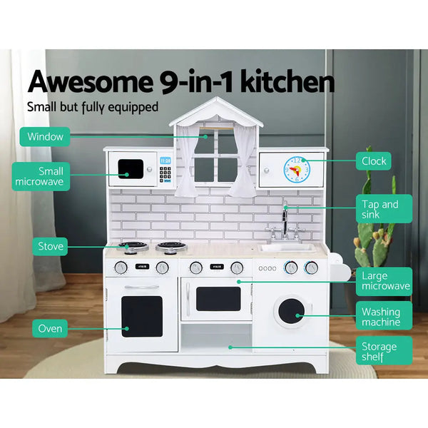 Keezi Kids Kitchen Set Pretend Play Food Sets Childrens Utensils Toys White Deals499