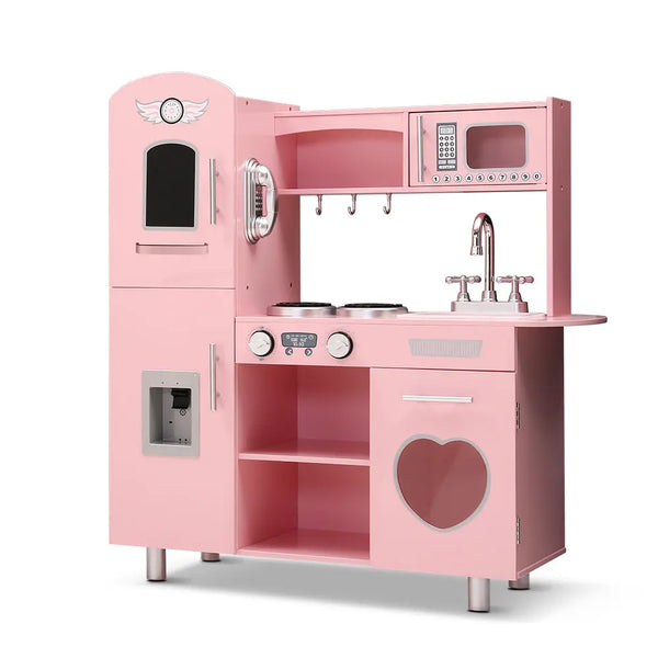 Keezi Kids Kitchen Set Pretend Play Food Sets Childrens Utensils Wooden Toy Pink Deals499