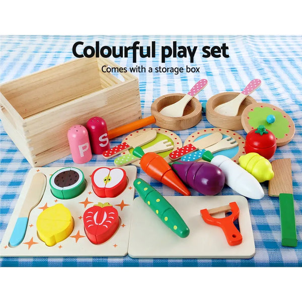 Keezi Kids Pretend Play Food Kitchen Wooden Toys Childrens Cooking Utensils Food Deals499