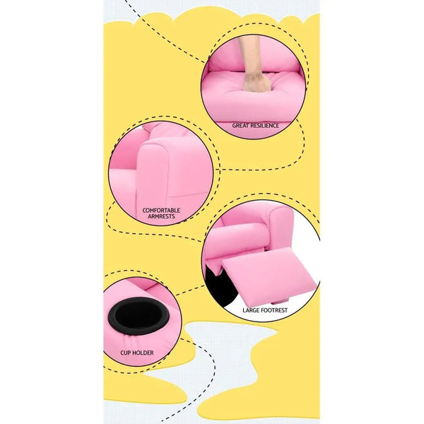 Keezi Kids Recliner Chair Pink PU Leather Sofa Lounge Couch Children Armchair Deals499