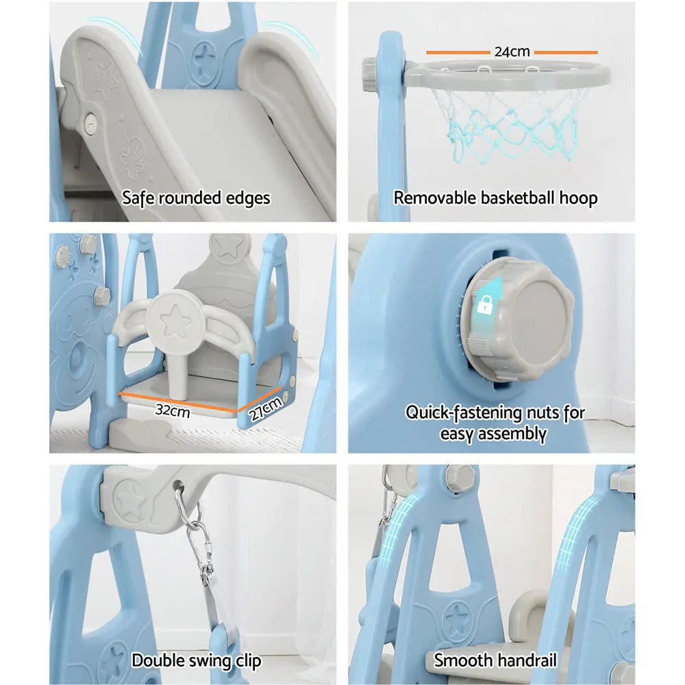 Keezi Kids Slide 170cm Extra Long Swing Basketball Hoop Toddlers PlaySet Blue Deals499