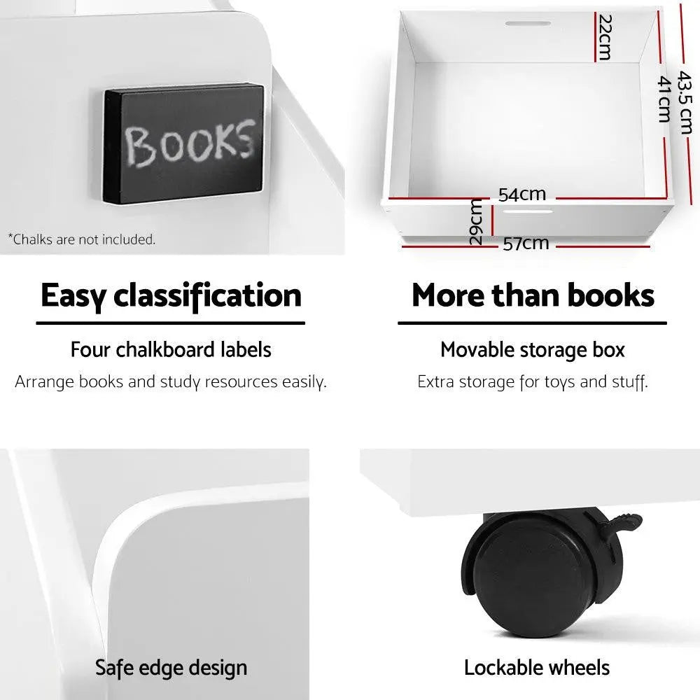 Keezi Kids White Bookshelf Storage Organiser Bookcase Drawers Children Shelf Deals499