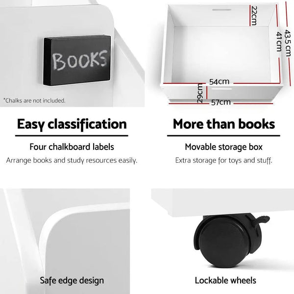 Keezi Kids White Bookshelf Storage Organiser Bookcase Drawers Children Shelf Deals499