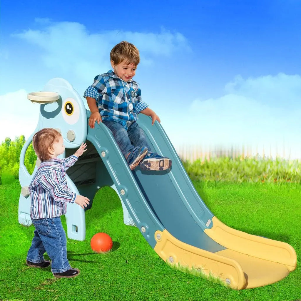 Kids Slide 135cm Long Basketball Hoop Ring Activity Center Toddlers Play Set Toy Blue Deals499