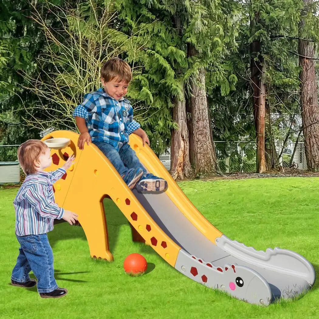 Kids Slide 160cm Extra Long Basketball Hoop Activity Center Toddlers Play Set Yellow Deals499