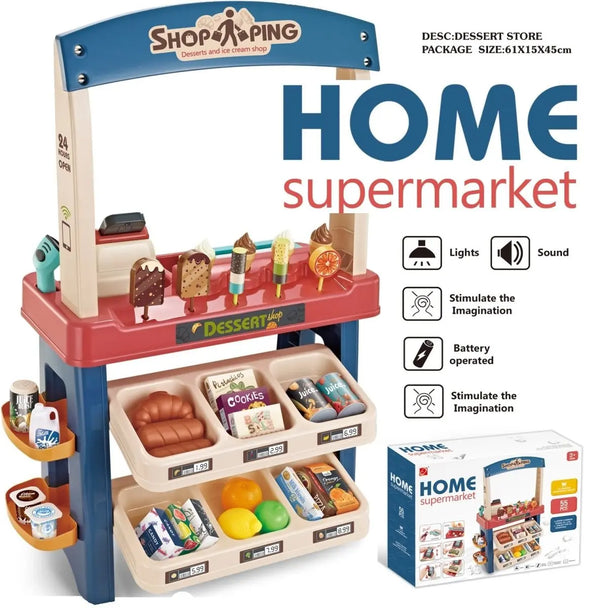 Kids Supermarket Ice Cream Cart Shop Dessert Food Pretend Role Play Set Toy Gift Red Deals499