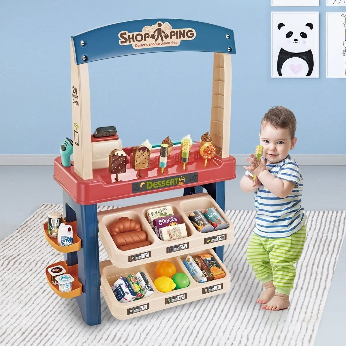 Kids Supermarket Ice Cream Cart Shop Dessert Food Pretend Role Play Set Toy Gift Red Deals499