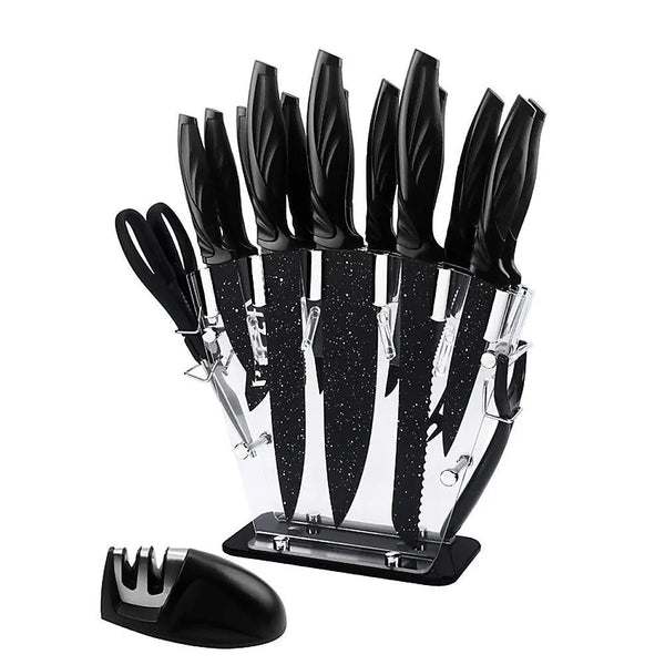 Kitchen 17 Pc Knife Set w/ Block & Sharpener Chef Bread Steak Knives Deals499