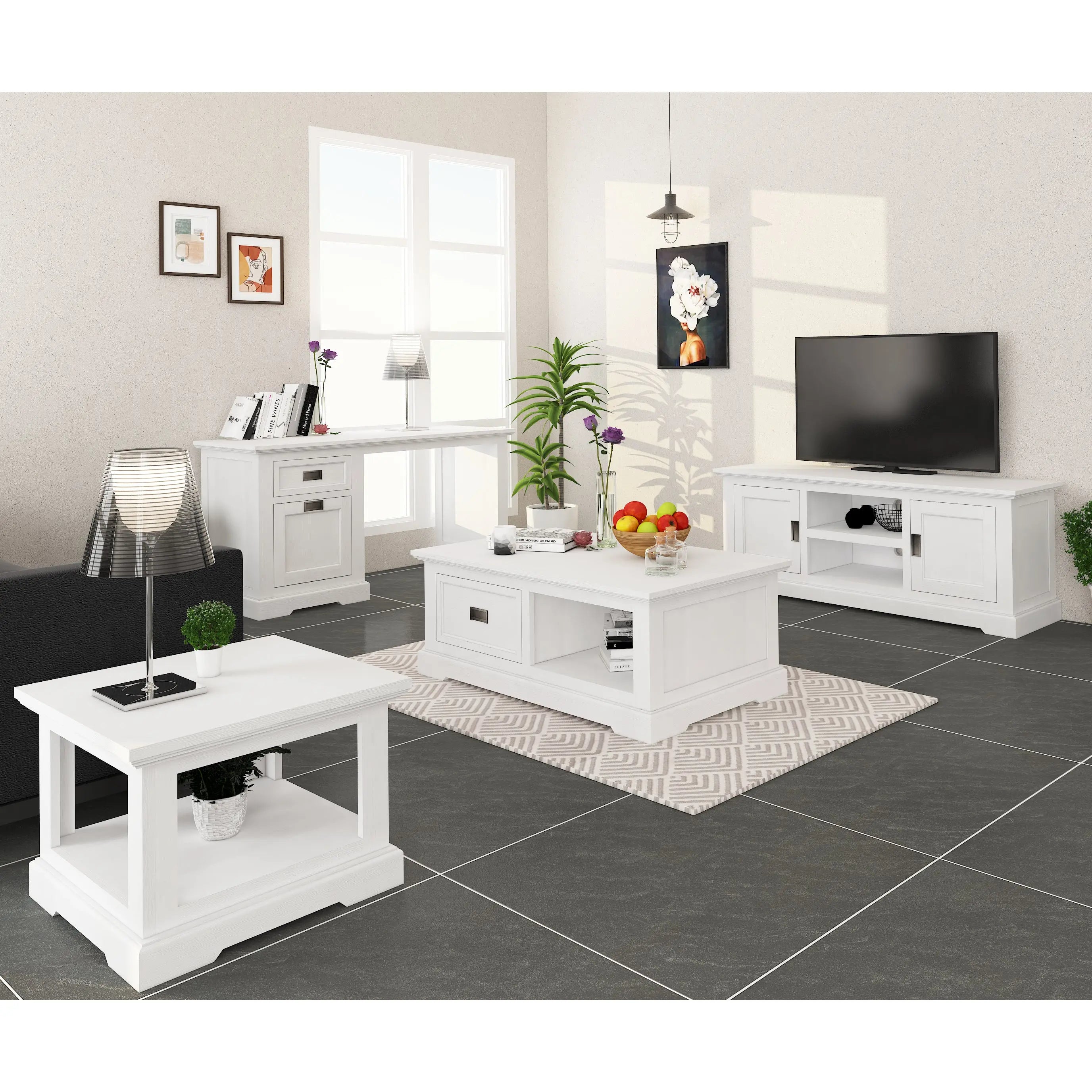 Laelia ETU Entertainment TV Unit 160cm 2 Door Solid Acacia Wood Coastal - White Deals499