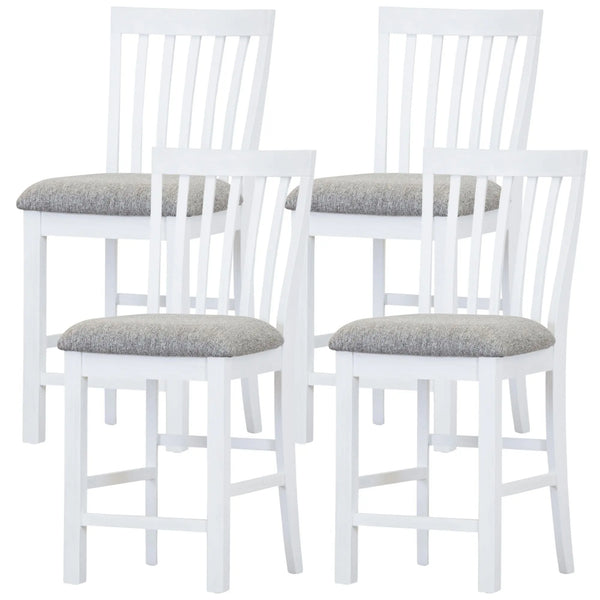 Laelia Tall Bar Chair Stool Set of 4 Solid Acacia Wood Coastal Furniture - White Deals499